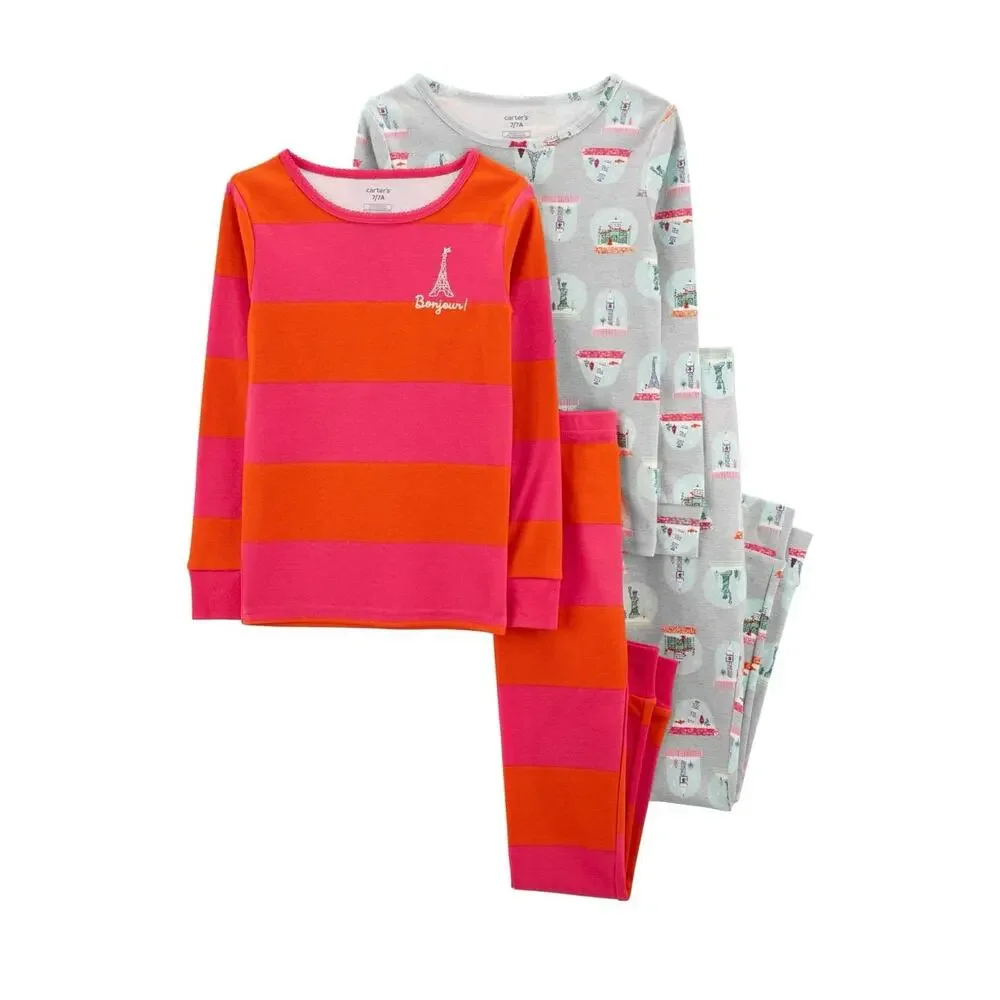 NWT❤️Carter’s Girls 4-Piece Tops & Bottoms Paris Pajama Set sz12